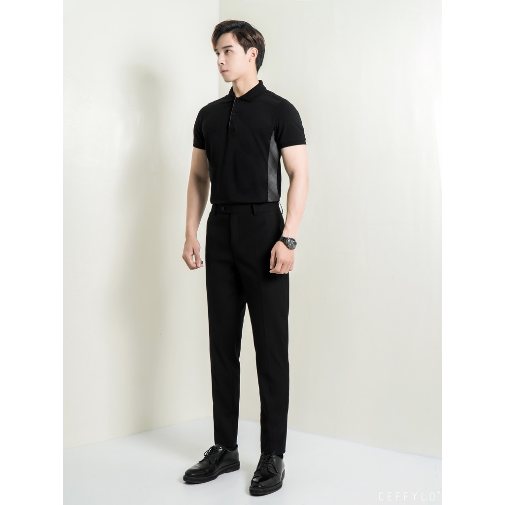 Áo Polo Cộc Tay Sườn Phối Kẻ Đen Xám, Vải Cotton Mềm Mịn, Thấm Hút Mồ Hôi - CEFFYLO