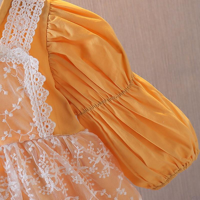 Đầm phối ren dài tay phong cách công chúa xinh xắn