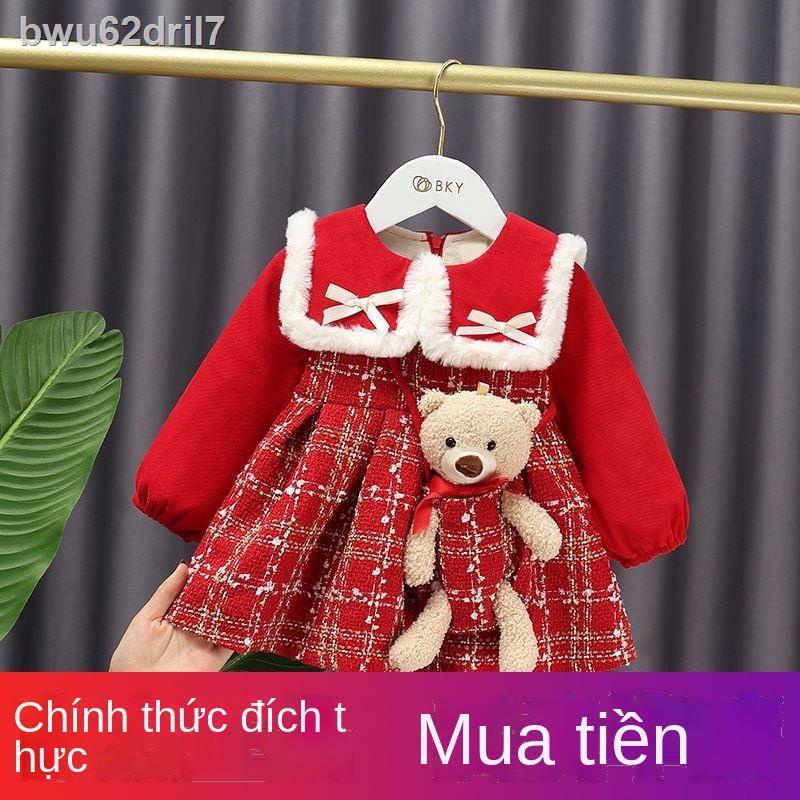 ✸Váy mùa đông cho bé gái 1 cộng với nhung 3 tuổi nhỏ hương thơm công chúa 2021 mới trẻ em