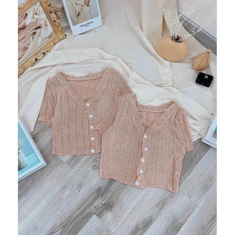 Áo croptop len hồng