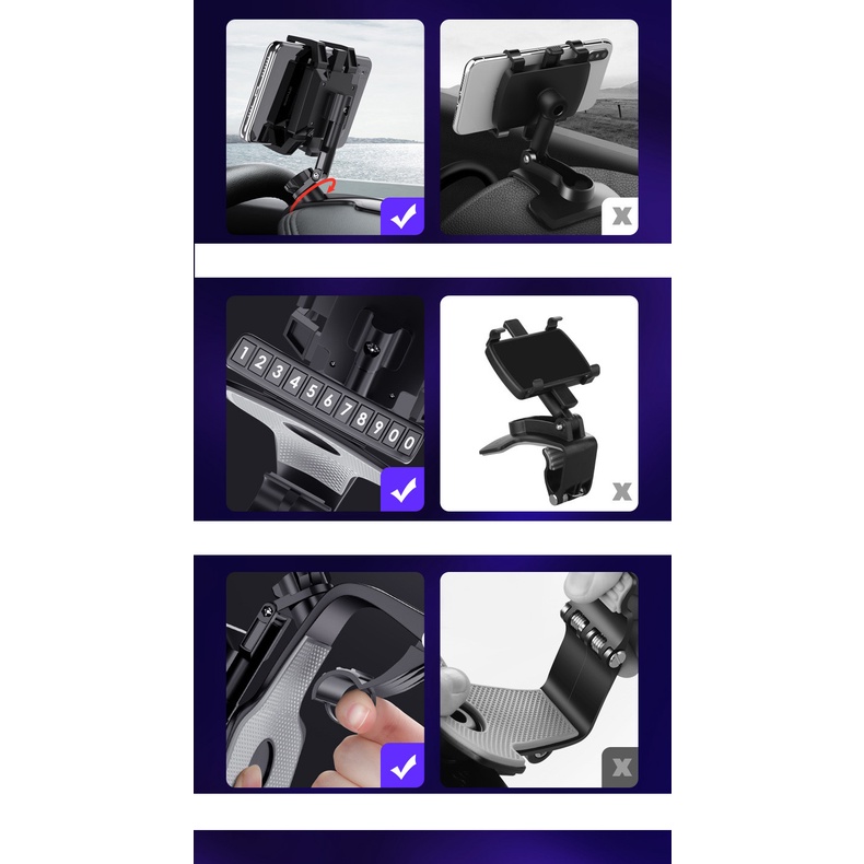 Giá đỡ kẹp điện thoại vô lăng để trên xe hơi ô tô xoay 360 độ chống rung treo đa điểm trên taplo {CHÍNH HÃNG} K501