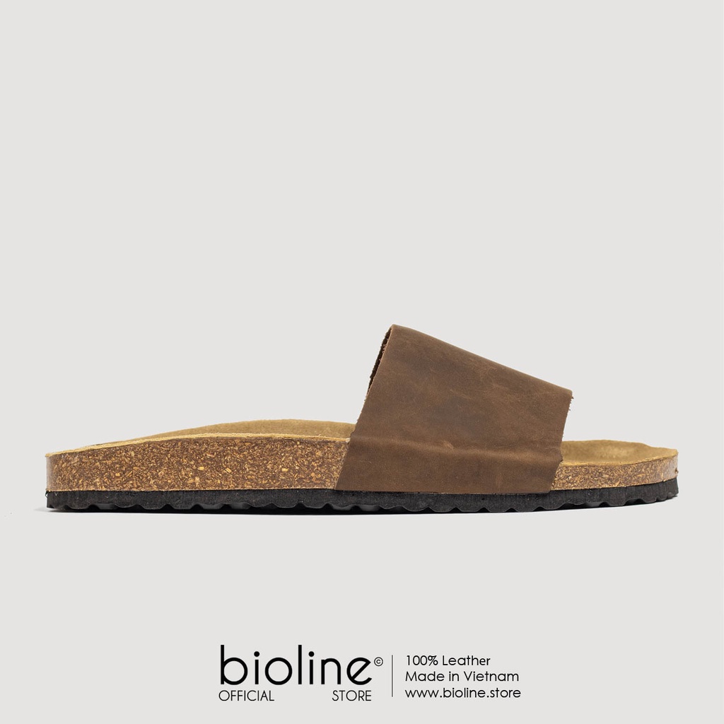 [DA BÒ THẬT] D05-Dép đế trấu BIRKEN da bò thật quai ngang Birken Bioline Unisex (Đế trấu)