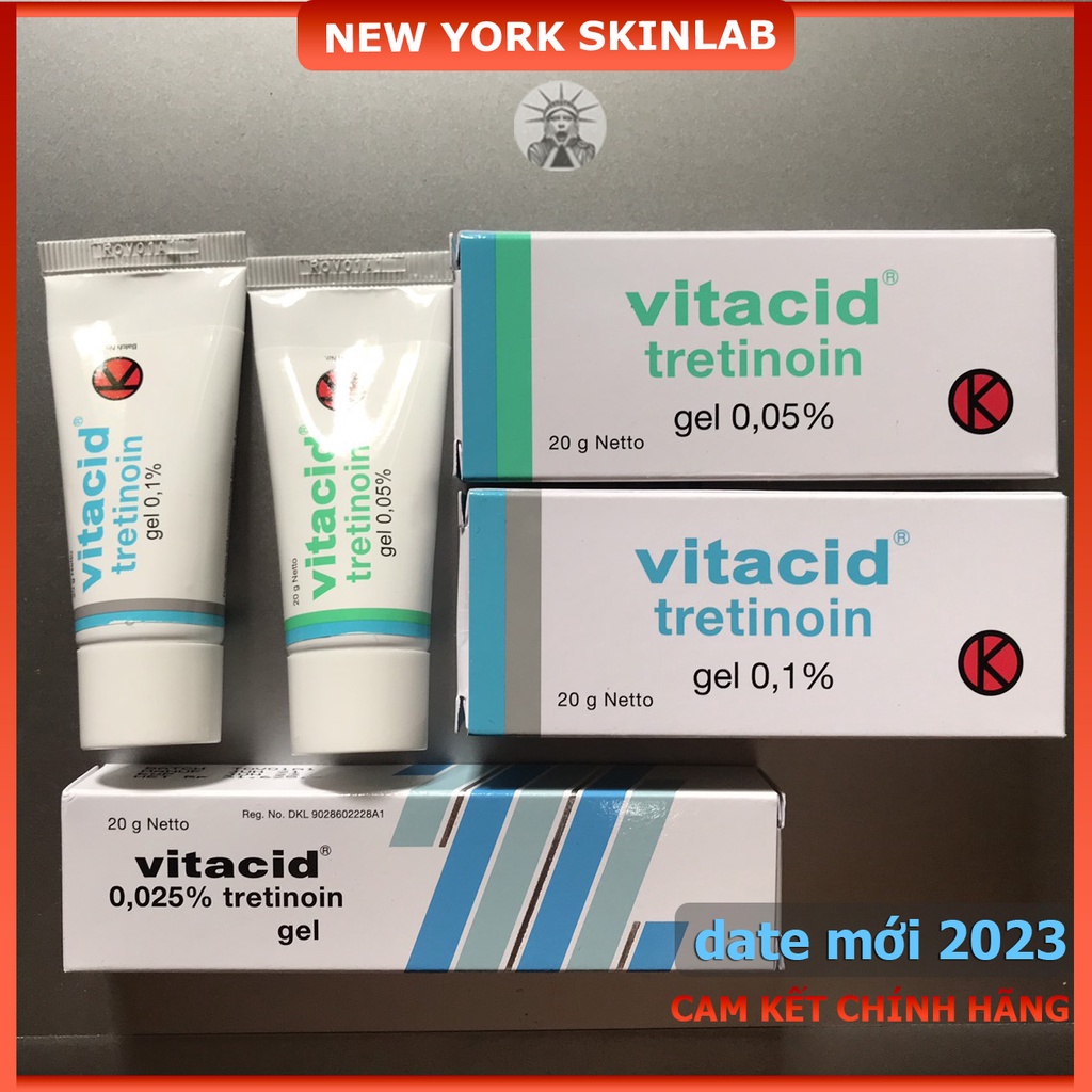 Tretinoin Vitacid gel 0.1% - 0.05% - 0.025% (20g) - kem dưỡng tretinol giảm mụn, chống lão hóa, tre indo