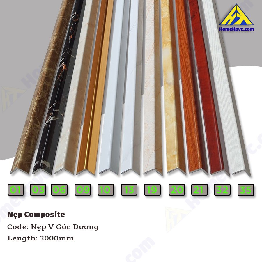 Nẹp V góc dương, nhựa PVC dùng để trang trí, bảo vệ góc tường có họa tiết giả đá/giả gỗ