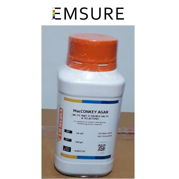 Môi trường MacCONKEY AGAR (W/ CV, NaCl, 0.15% BILE SALTS & 1% LACTOSE) TM 337 Titan Biotech