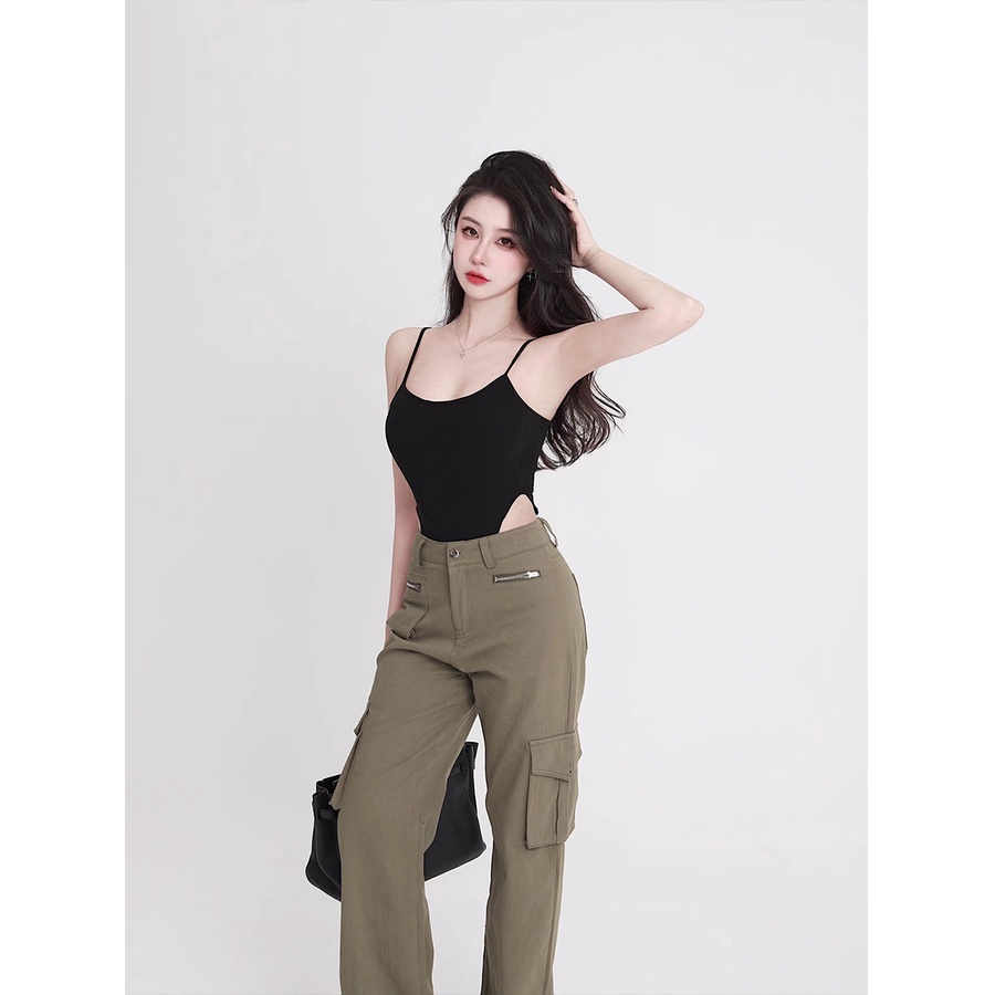Áo Bodysuit , Áo liền thân Hai Dây Kèm Dây Thắt Eo chất thun cotton