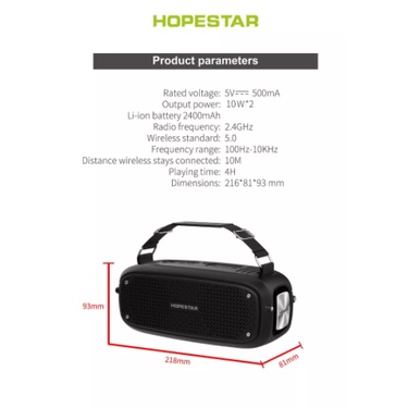 Loa Bluetooth Cao Cấp Hopestar A21 Party Công Suất 20W ,  Pin Lithium-Ion Dùng 4H , Âm Bass Siêu Trầm , Chống Nước .