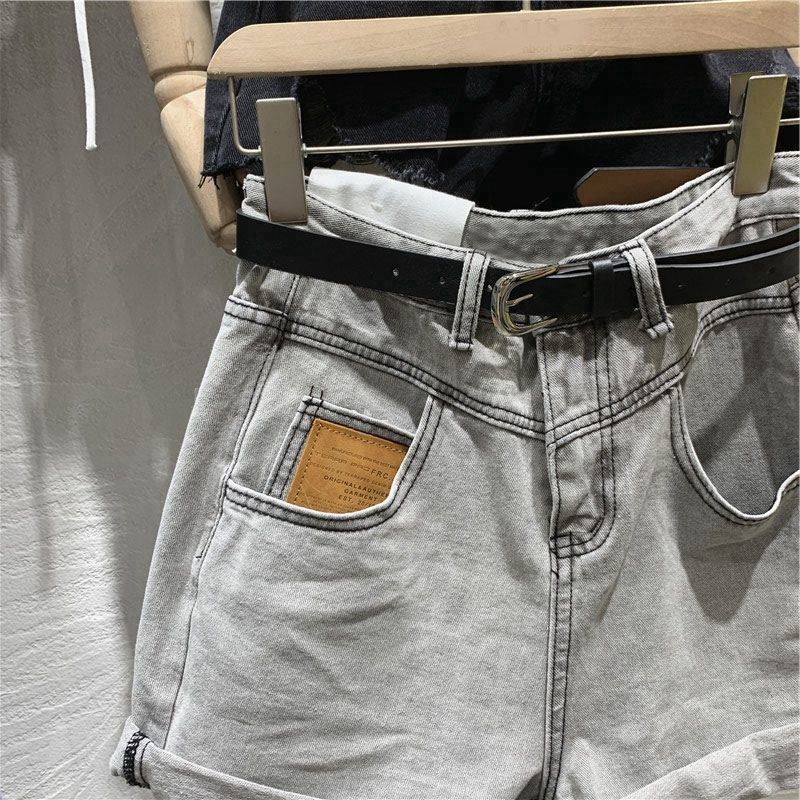 JSC Jiashucheng Quần Short Denim Lưng Cao Ống Rộng Phong Cách Hàn Quốc Màu Trắng Xám Thời Trang Mùa Hè Cho Bạn Nữ