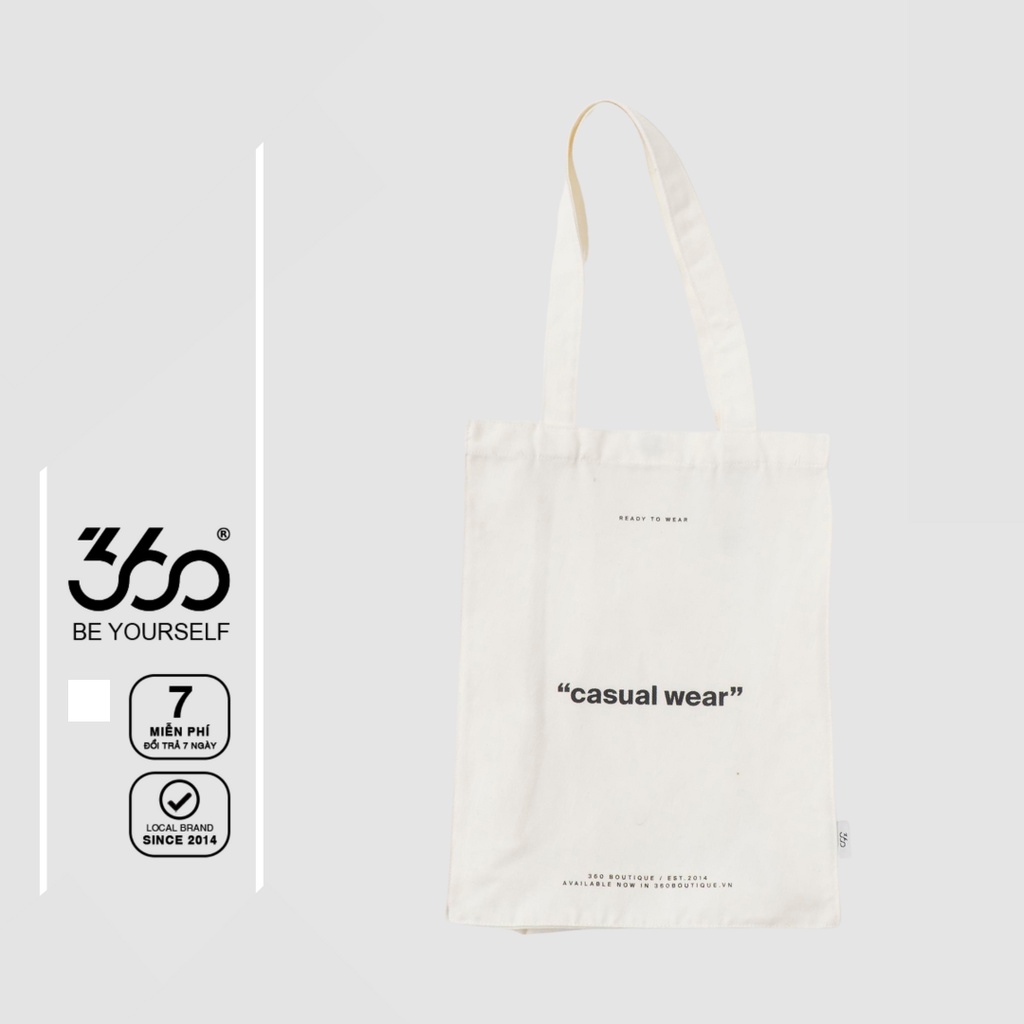 Túi tote vải Canvas in chữ có khuy bấm miệng túi tiện lợi thương hiệu thời trang 360 Boutique - CAPTK303