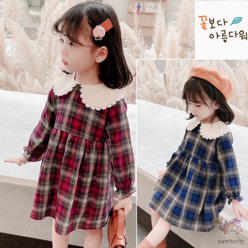 Đầm Dài Tay Kẻ Ca Rô Cho Bé