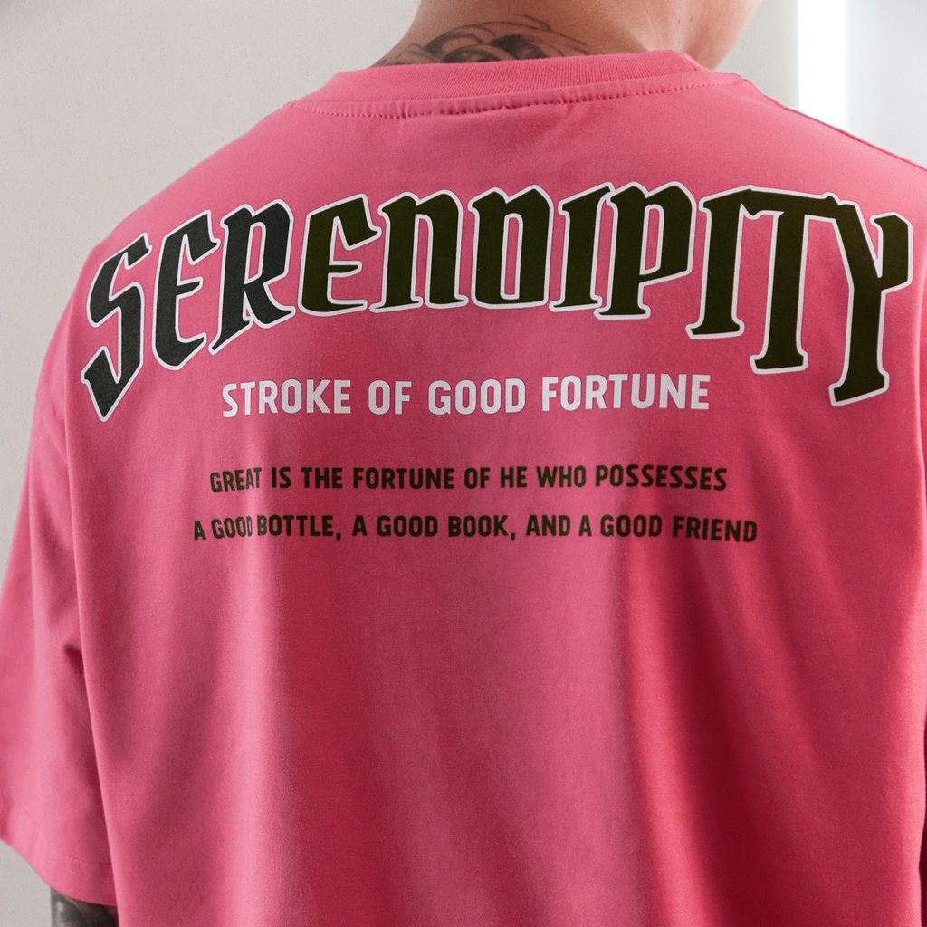 Áo Thun Serendipity Màu Hồng Tươi In Hình Chất Liệu 100% Cotton Thoáng Mát Form Rộng Thoải Mái