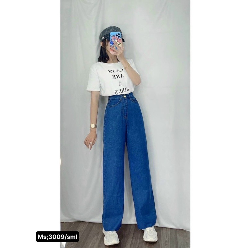 Quần baggy jeans SUÔNG TUA GẤU mã 3009 , quần bò baggy ống rộng lưng cao