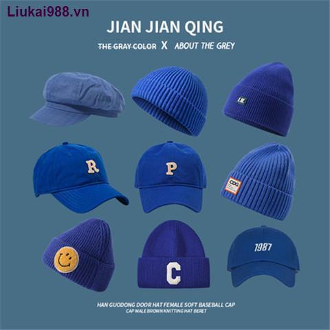 Nón beret đan len màu xanh dương thời trang thu đông dành cho nam và nữ