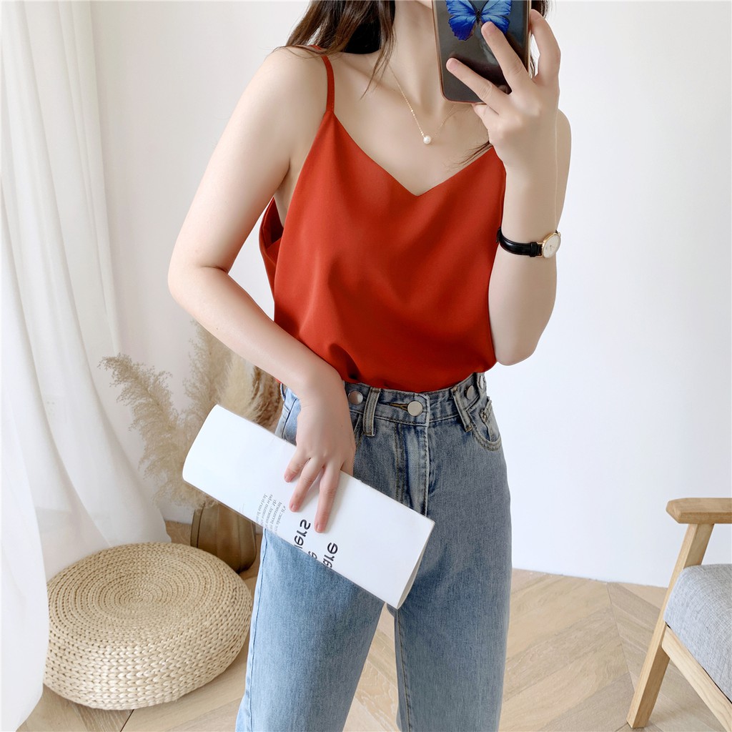 Áo Dây Kiểu SANJOLI Áo Lụa 2 Dây Nữ Kiểu Dáng Cổ V Sợi Bún Cao Cấp Thiết Kế Mùa Hè Hàn Quốc AO003 | BigBuy360 - bigbuy360.vn