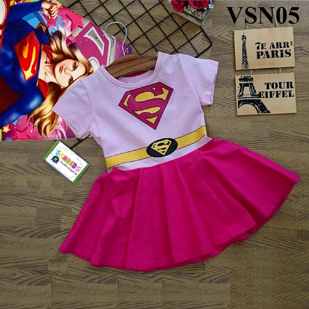 váy đầm siêu nhân kèm áo choàng cho bé gái VSN01