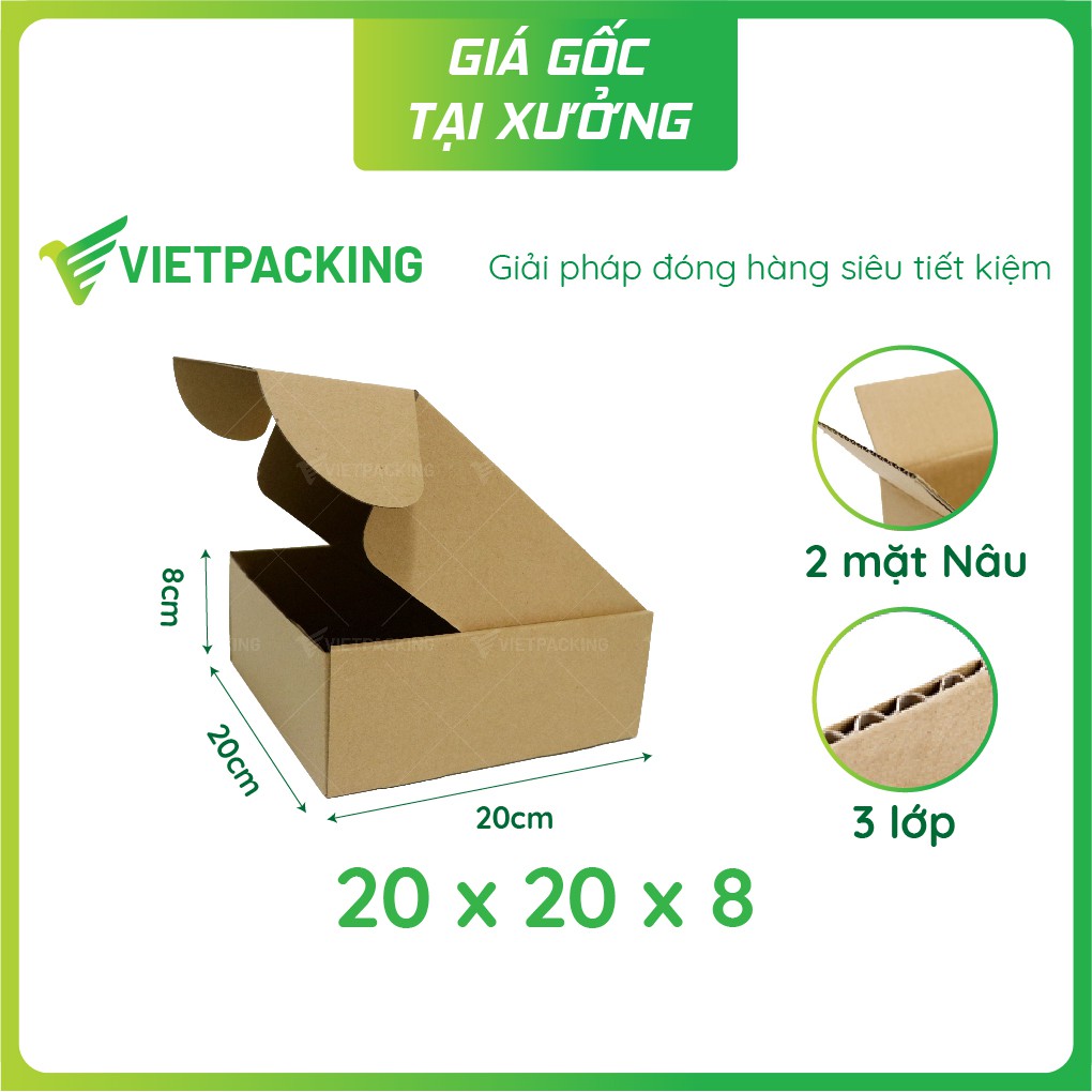 [SIÊU HOT] 25 hộp carton nắp gài 20x20x8 giấy cứng chắc chắn