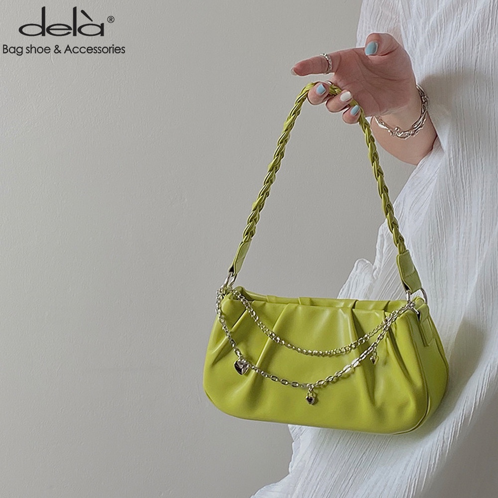 Dela Túi Đeo Vai Xách Tay Dây Xích Hình Đám Mây Xếp Ly 2022 Cho Nữ