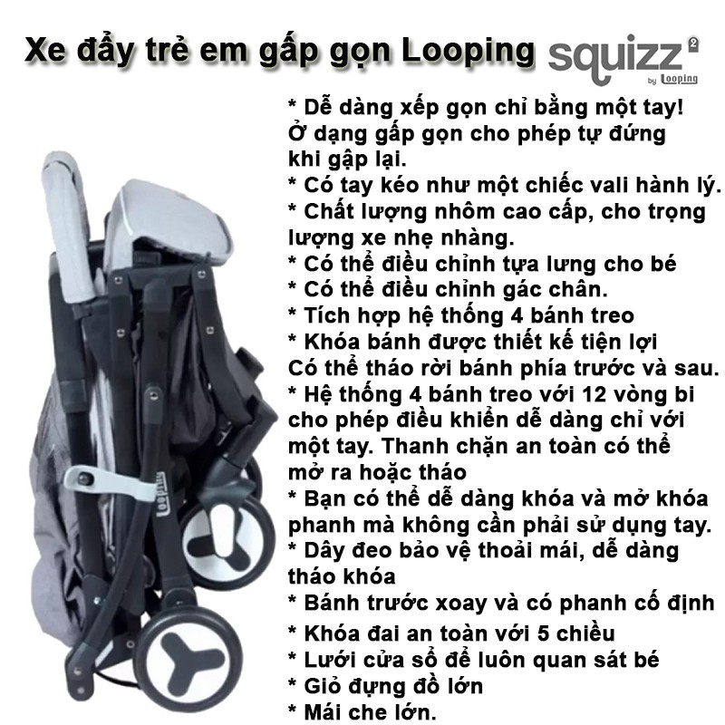 Xe Đẩy Trẻ Em Looping Squizz 2 Stroller - Tặng kèm gấu bông cao cấp