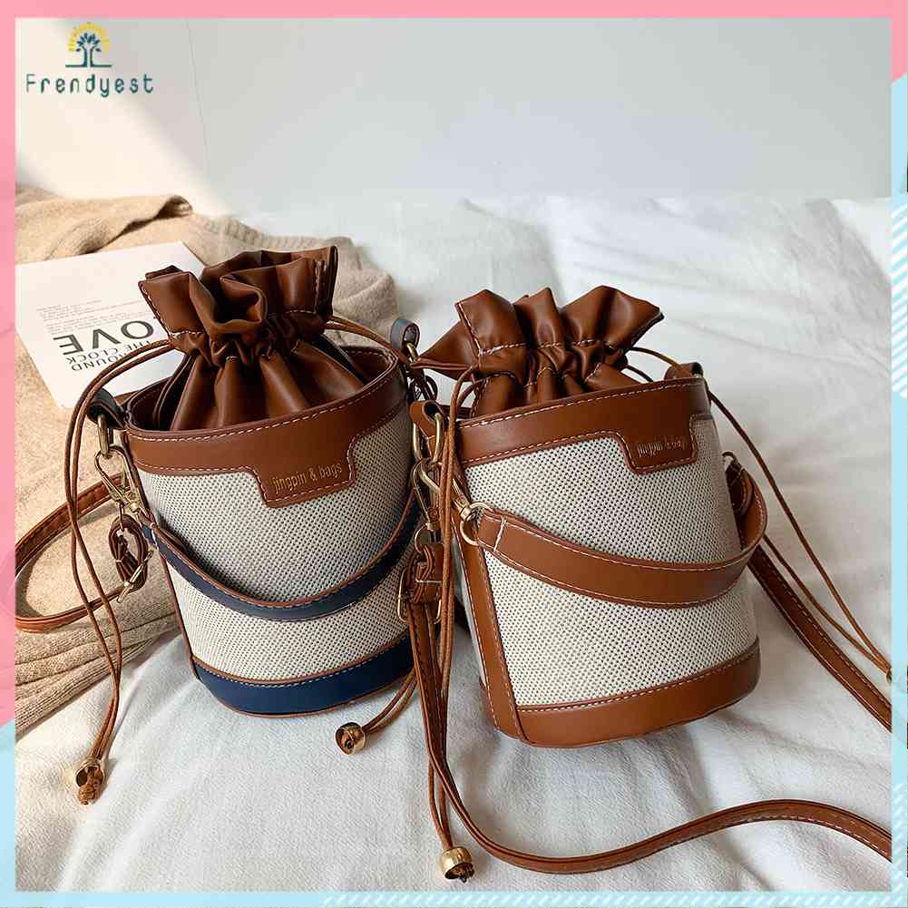 Túi Da Đeo Chéo Hình Trụ Nhỏ Dây Rút Phong Cách Vintage Thời Trang Cho Nữ