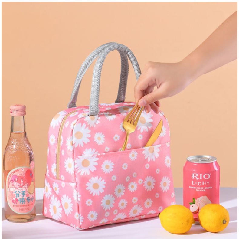 TÚI ĐỰNG HỘP CƠM VĂN PHÒNG GIỮ NHIỆT HOẠ TIẾT HOA CÚC NHIỀU MÀU SẮC