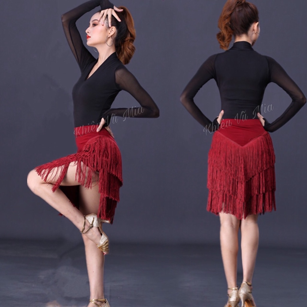 Chân Váy Khiêu Vũ Tua Rua Loại 1 Vát Nhọn Xẻ 2 Bên