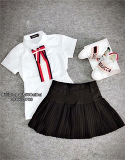 Set áo trắng váy đen cho bé gái