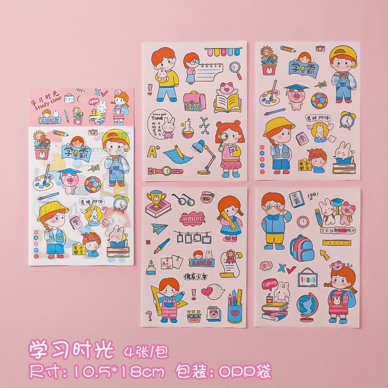 Set sticker 4 miếng dán hoạt hình dễ thương, chống nước