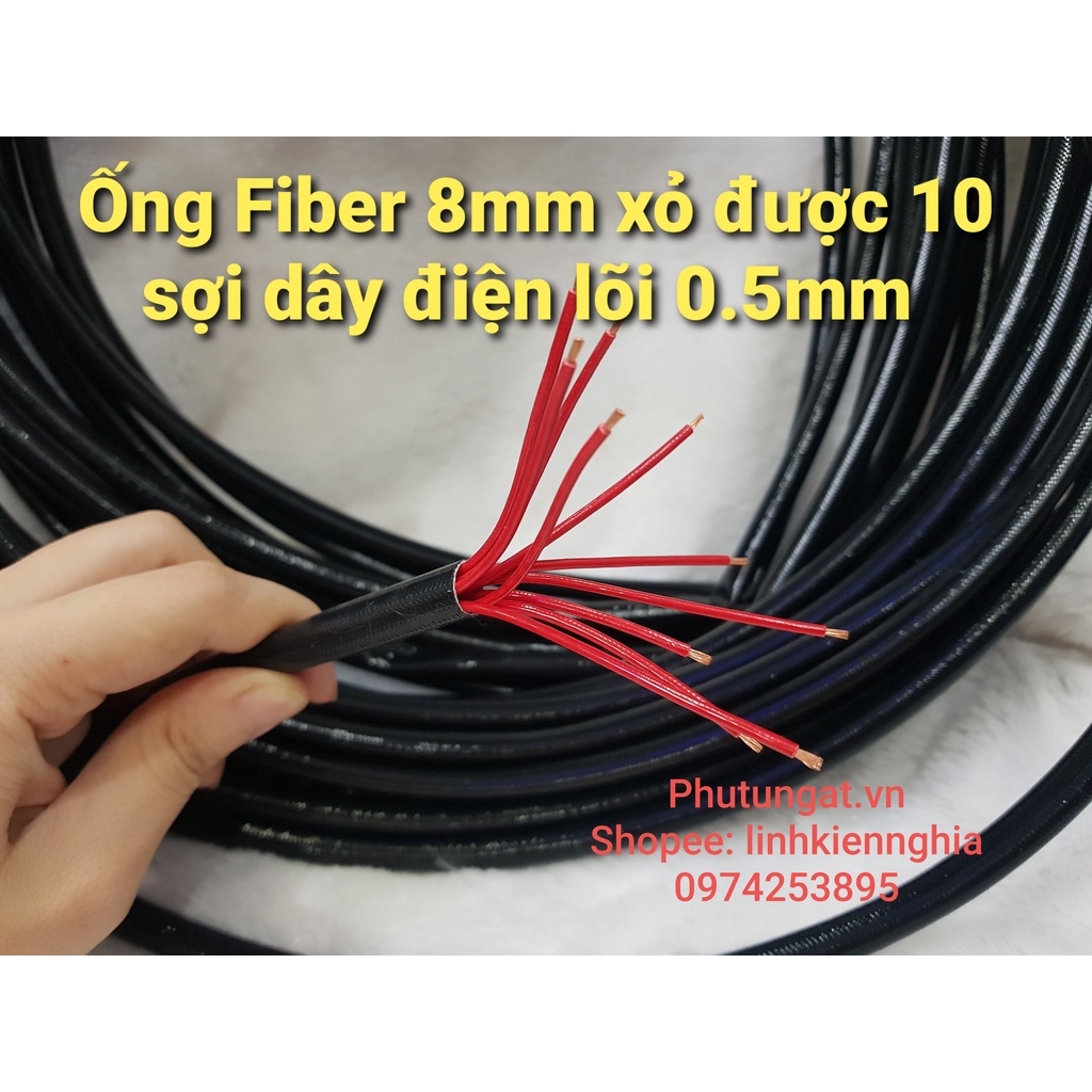 Ống Fiber _Ống luồn Dây Điện Chống Cháy Sợi Thủy Tinh 8mm xỏ được tối đa 10 sơi dây điện 1 mét