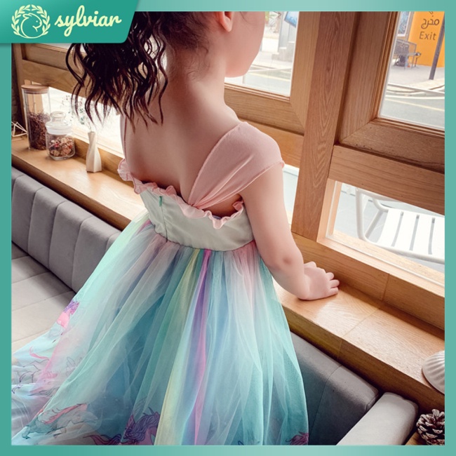 Đầm Lưới Chiffon Mùa Hè In Họa Tiết Hoạt Hình Cho Bé Gái 3-8 Tuổi