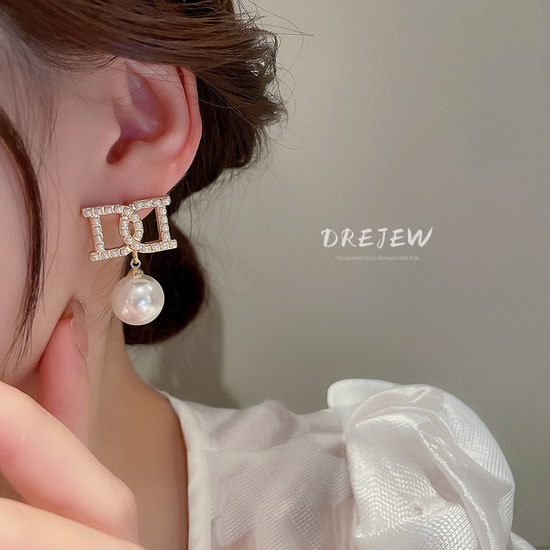 DREJEW Bông tai ngọc trai kim bạc thời trang Pháp Bông tai tính khí OL bông tai cổ điển mới 1
