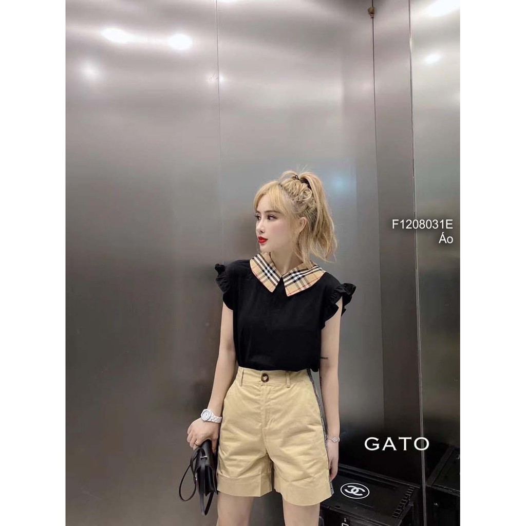 Áo sơ mi phối cổ caro Bbr mặt hai kiểu tay bèo sát nách!