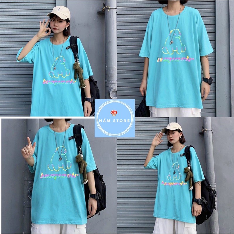 Áo thun form rộng xanh ngọc phản quan Unisex Nam Nữ - Áo phông tay lỡ kiểu dài rộng giấu quần