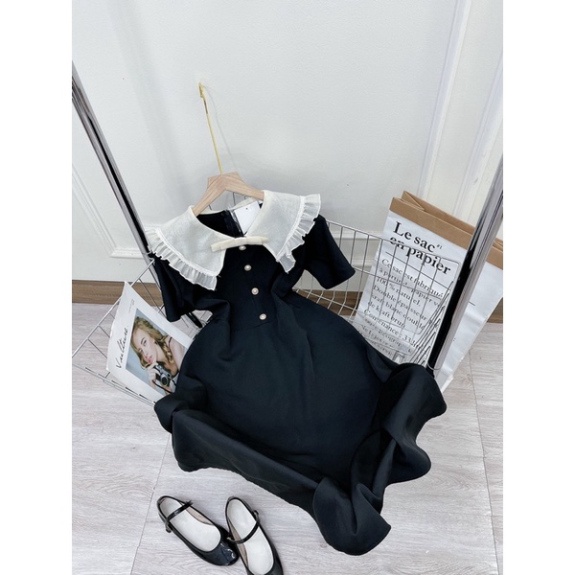 Váy Xoè Maxi Cổ Bèo Trắng