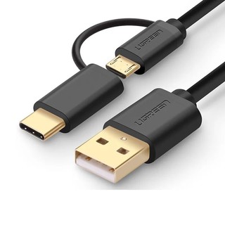 Cáp USB A sang Micro USB + TypeC màu Đen UGREEN 30174 30173 30172 US142