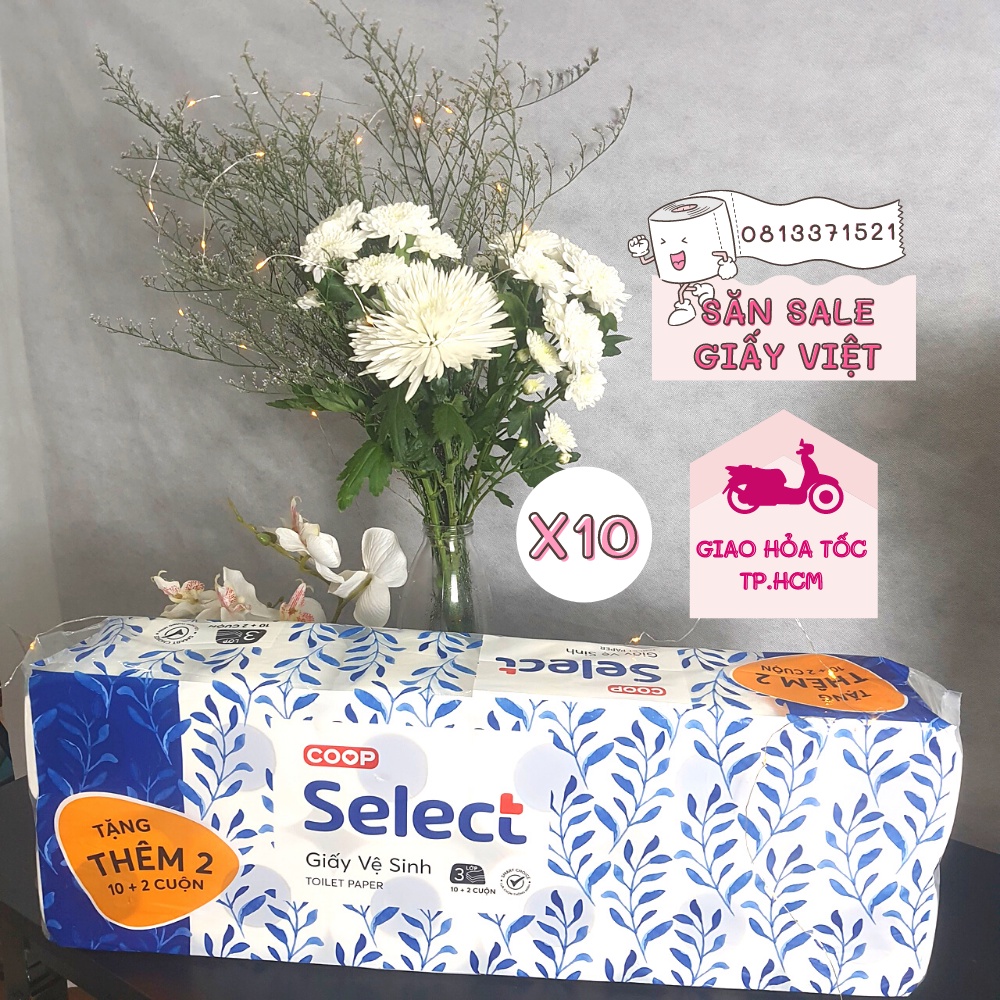 COMBO 10 Giấy Vệ Sinh Coop Select 12 Cuộn Giấy 3 Lớp Cao Cấp ( Hàng Việt Chính Hãng)