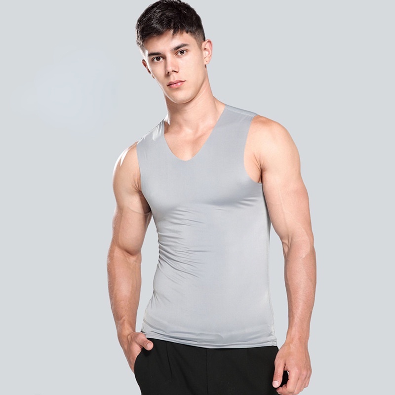 Áo Thun Ba Lỗ nam Vải Lụa Lạnh Nhanh Khô Không Đường May Thời Trang Mùa Hè