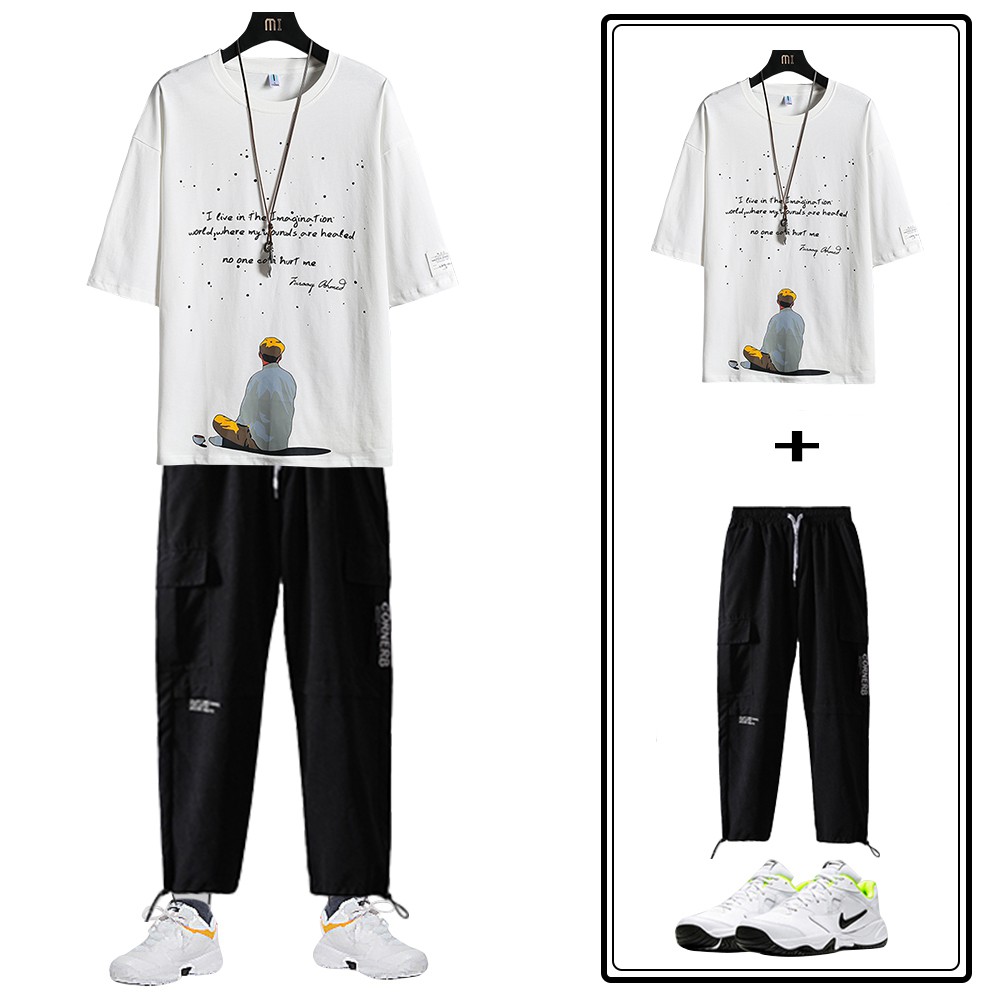 Bộ Đồ Thun Nam Thể Thao Mùa Hè Áo Phông Chàng Trai Ngắm Sao Và Quần Jogger Túi Hộp Bo Gấu SET NAM 90000167 | BigBuy360 - bigbuy360.vn