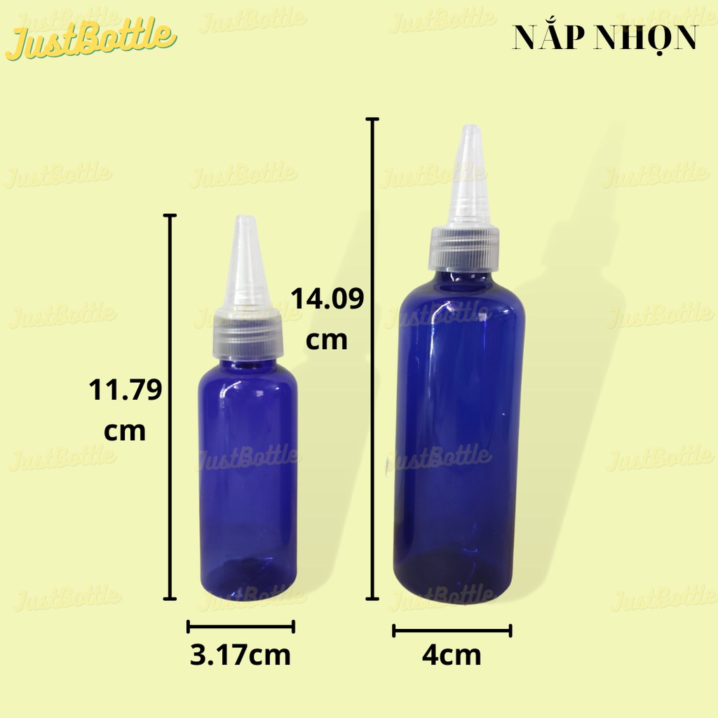 LỌ CHIẾT MỸ PHẨM Xanh dương 50ml 100ml có vòiVỎ CHAI NHỰA PET Nhỏ DẠNG NHẤN XỊT giọt phun sương nắp bật nhọn nhôm