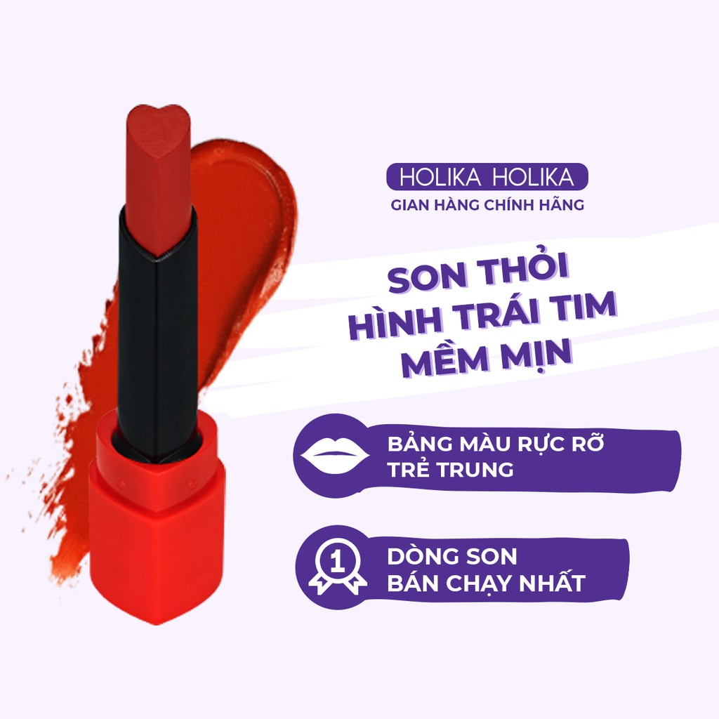 Son lì Hàn Quốc Holika Holika Heartcrush Lipstick Comfort Velvet cấp ẩm mềm mịn lâu trôi 1,8g