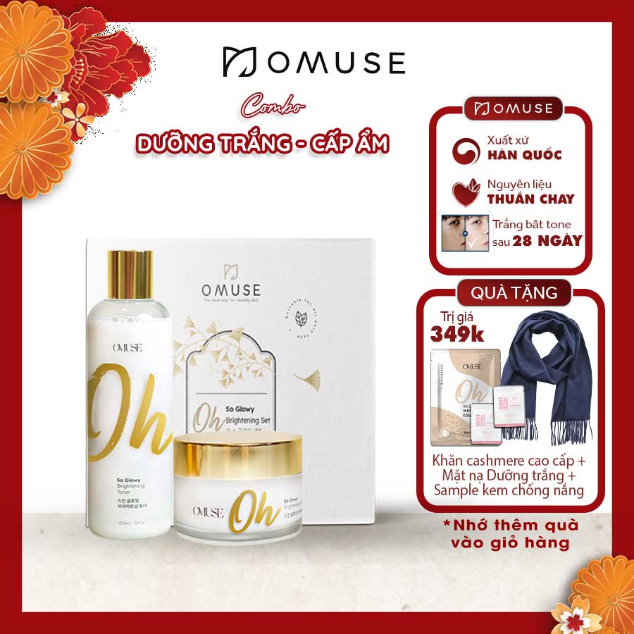 Combo Cream &amp; Toner dưỡng trắng và phục hồi da O’Muse Oh So Glowy Brightening