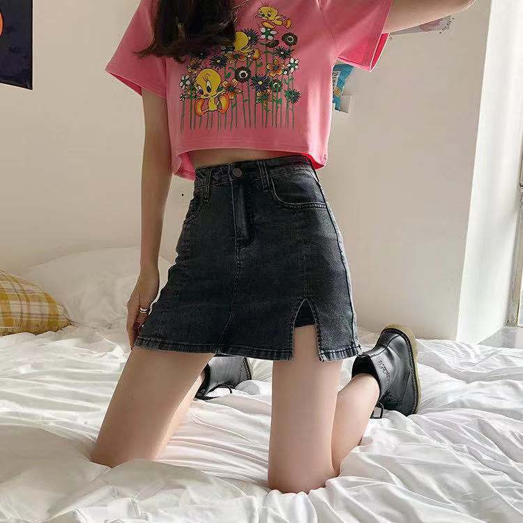 Chân váy jean Chữ A Lưng Cao Dáng Ôm Thời Trang Mùa Hè Hàng Mới 2022 Dành Cho Bạn Nữ