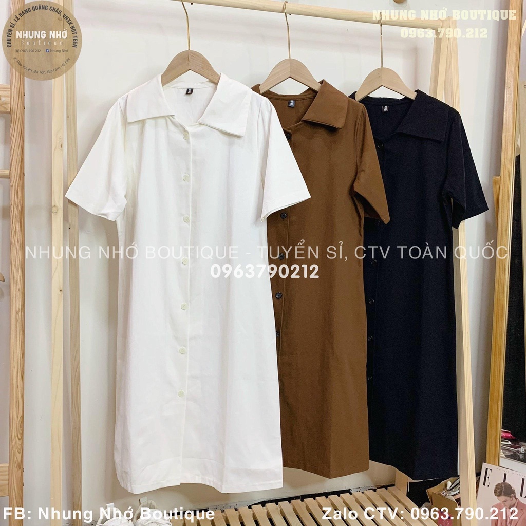 Váy sơ mi  thô 1789 dáng xuông trơn tay lỡ / Đầm sơ mi dáng vừa Nhung Nhớ A1151N