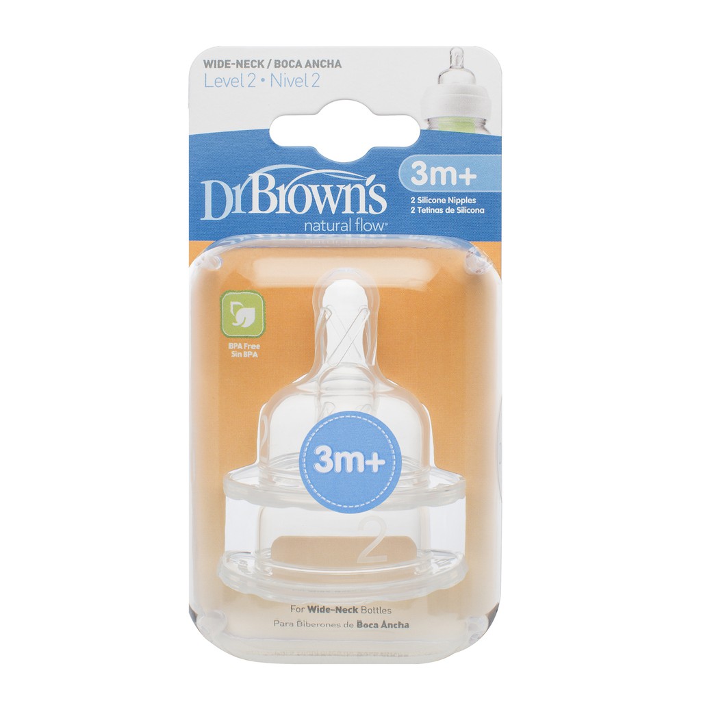 Dr.browns-Set 2 núm ty thay thế cổ rộng số 1, số 2, số 3, số 4 (từ 0-9 tháng trở lên)