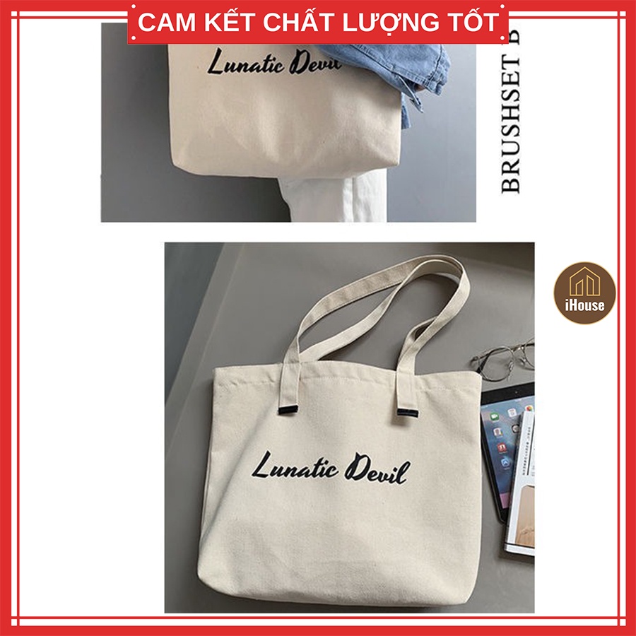 Túi vải canvas xịn đeo vai phong cách Hàn Quốc, Túi vải bố 2 ngăn có khóa kéo đeo chéo du lịch đi chơi tiện lợi iHouse