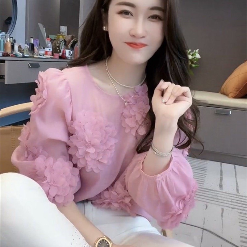 Áo sơ mi voan hoa nổi