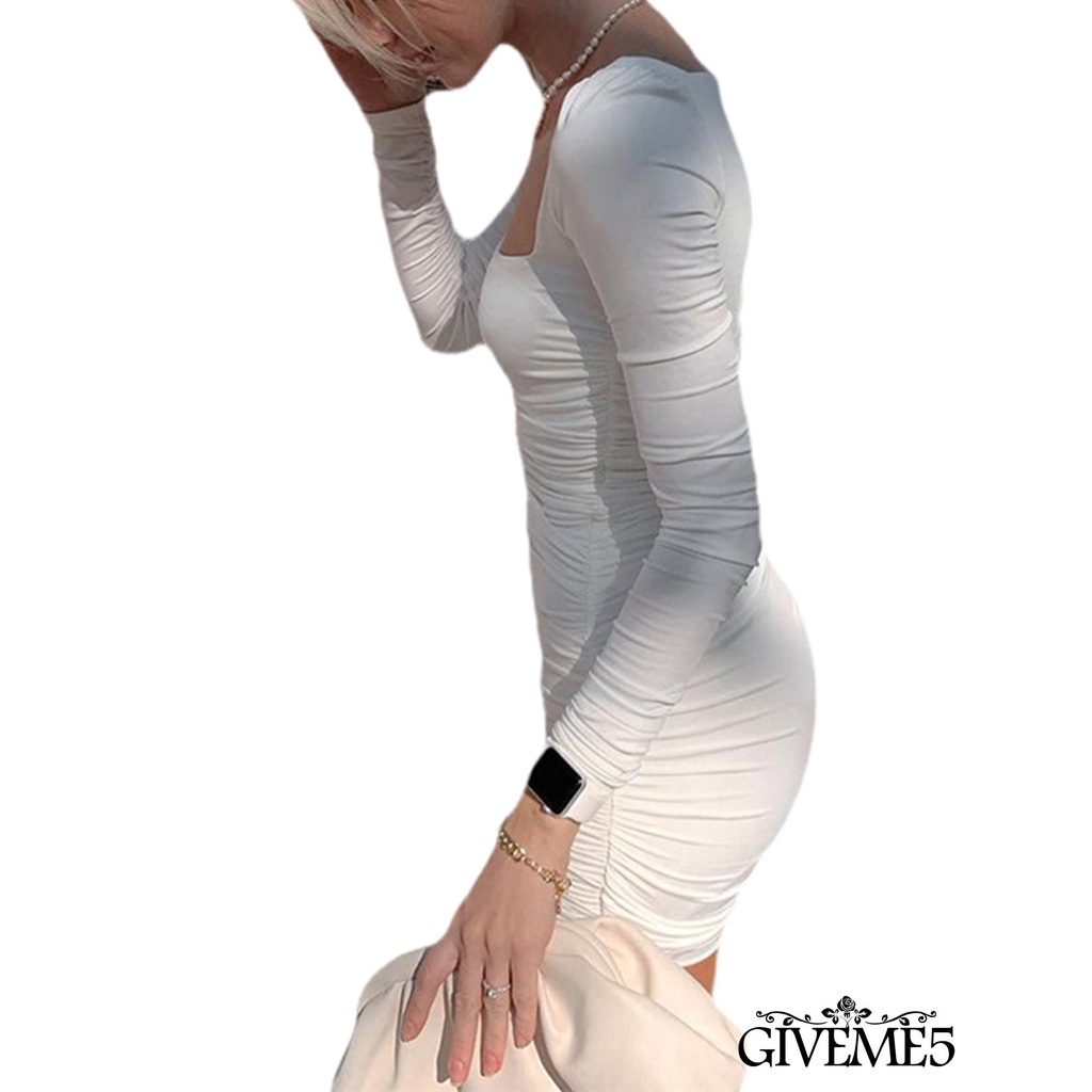 Đầm body tay dài màu trơn thời trang cho nữ