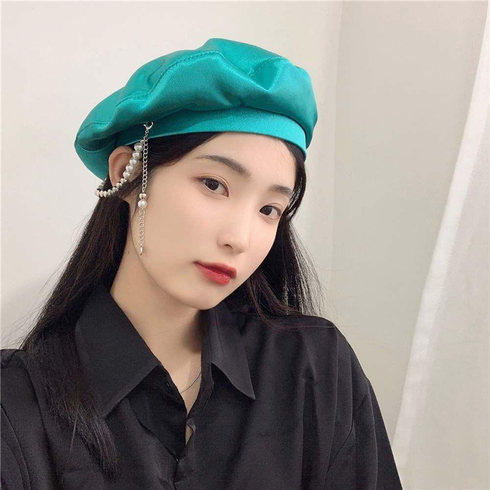 TWINKLE Mũ Beret Vải Satin Phong Cách Anh Quốc Thời Trang Thu Đông Cho Nữ