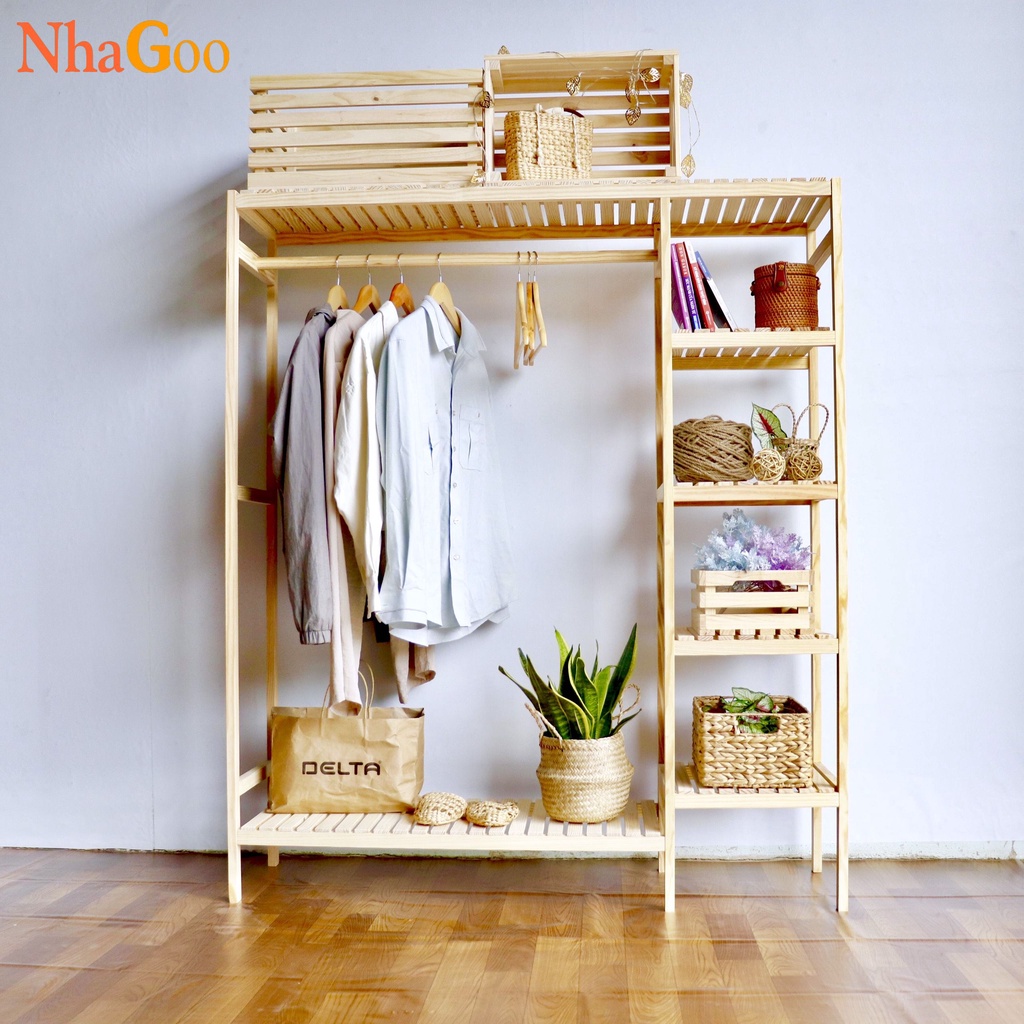 Tủ Treo Quần Áo Gỗ NHAGOO 3 Ngăn Lắp Ráp