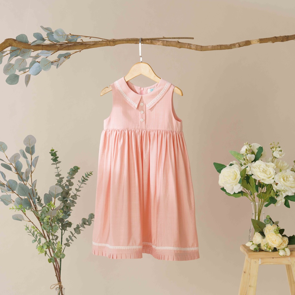 Váy Bé Gái Thiết Kế Lottie Màu Hồng Viền Ren BEBAE KIDSWEAR