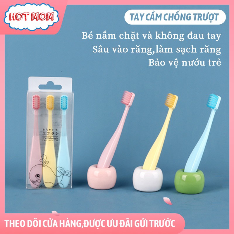 [Mua 1 được 3] Combo 3 bàn chải đánh răng dành cho trẻ em với đầu lông chải siêu mềm, bảo vệ răng miệng cho trẻ